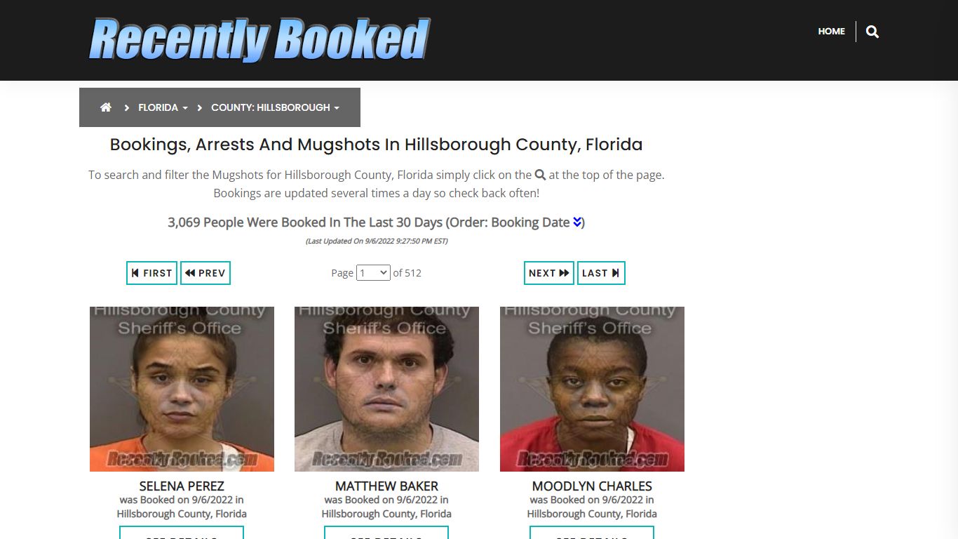 Recent bookings, Arrests, Mugshots in Hillsborough County, Florida